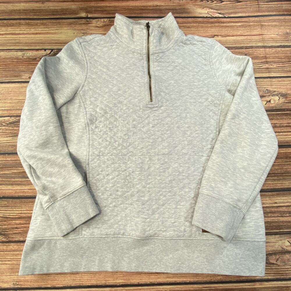 L. L. Bean Quilted Women’s L 1/4 Zip Fleece Pullover W/Front Pocket Light Gray